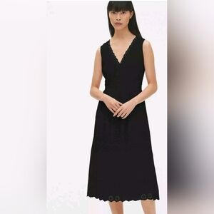 Gap Womens Eyelet Embroidered V-Neck Midi Dress NWT 8 Black Sleeveless‎